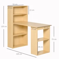 HOMCOM Scrivania Computer con Libreria Salvaspazio, Tavolo da Pranzo per Ufficio e Studio in Truciolato 120x55x120 cm(m-3)