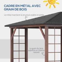 Outsunny Tonnelle pavillon de jardin avec toit rigide 364 x 299 x 280 cm structure en métal marron gris(m-5)