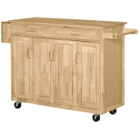 HOMCOM Desserte îlot de cuisine chariot de service aspect bois - 2 tiroirs et 3 armoires - étagères réglables - dim. 136L x 47l x 91,5H cm - coloris bois naturel(m-9)