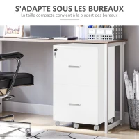 Vinsetto Caisson de bureau rangement sur roulettes dossier meuble armoire de bureau 2 tiroirs verrouillables en MDF panneaux de particules dim. 43L x 45l x 72H cm blanc(m-7)