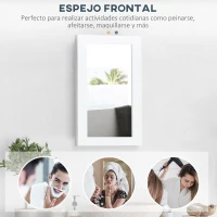 kleankin Armario con Espejo de Baño Botiquín de Pared con Puerta y Estantes Ajustables para Dormitorio Aseo 40x12x71 cm Blanco(m-4)