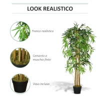 Outsunny Bambù Artificiale con Vaso per Interno ed Esterno, Φ18x150cm(m-5)