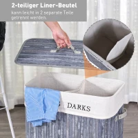 HOMCOM Bambus Wäschekorb mit Deckel 100 L Wäschesammler mit PU-Griffen, Wäschesack aus Segeltuch, Laundry Baskets Wäschesortierer für Waschküche Schlafzimmer Badezimmer Grau(m-7)