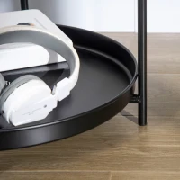 HOMCOM Table d'appoint Ronde Bout de canapé Table chevet avec Plateau Amovible en métal Noir et Bois dim. 43,5L x 42,5l x 60H cm(m-9)