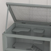 PawHut Wooden Hamster Cage 3 Tier House w/ Storage Shelf, Openable Top for Gerbils, Grey(m-9)