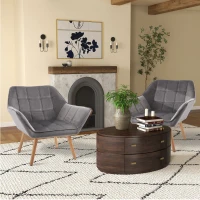 HOMCOM Armchair Accent Chair, Vanity Chair with Wide Arms, Slanted Back, Padding, Metal Frame, Wooden Legs, Home Bedroom Furniture Seating, Set of 2, Grey(m-10)