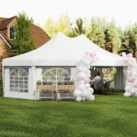 Outsunny 10 Sides Decagonal Garden Gazebo Marquee Party Tent Wedding Canopy Outdoor Heavy Duty Metal Frame (8.9m x 6.5m) - White(m-9)