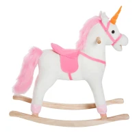 HOMCOM Caballito Balancín de Peluche Balancín Caballo Caballito Madera Juguete de Mecedora para Niños +3 Años 78x28x68cm Forma Unicornio(m-7)