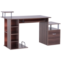 HOMCOM Mesa de Ordenador 120 cm Mesa de Escritorio con Múltiples Estantes Cajón Bandeja de Teclado 152x60x88 cm Marrón