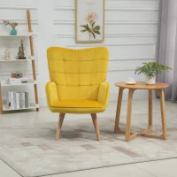 HOMCOM Modern Accent Chair, Upholstered Tufted Wingback Armchair with Seat Padding, Velvet Leisure Lounge Bedroom Chair with Wood Legs, Yellow(m-7)
