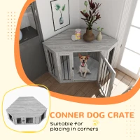 PawHut Dog Crate Furniture Side Table, with Cushion, 122 x 61 x 71cm - Grey(m-5)