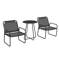 Outsunny Ensemble de jardin 3 pièces, salon de jardin, 2 fauteuils 1 table ronde, acier et tissu mesh, gris(m-1)