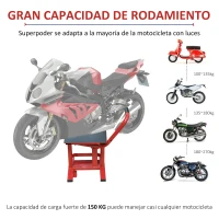 HOMCOM Caballete tipo Soporte Elevador de Motocross de Acero Plataforma tipo Peana Universal para Reparación y Estacionamiento Accesorio de Motos Altura Ajustable 28x34x30-40cm Carga 150kg Color Rojo(m-4)