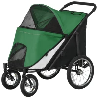 PawHut Foldable Pet Stroller, with Washable Cushion, Storage Bags, Safety Leash, for Medium, Large Dogs, Cats - Green(m-11)