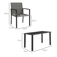 Outsunny Outdoor Dining Set 5 Pieces Patio Conservatory with Tempered Glass Tabletop,4 Dining Chairs - Grey(m-3)