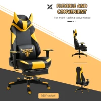 Vinsetto High-Back Gaming Chair Swivel Home Office Computer Racing Gamer Desk Chair Faux Leather with Footrest, Wheels, Black Yellow(m-6)
