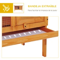 PawHut Casa para Conejos Exterior Conejera Grande de Patas Elevadas con Bandeja Extraíble Fácil de Limpiar Estable Buena Ventilación 90x45x65cm Color Madera(m-6)