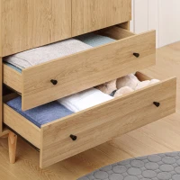 HOMCOM Wardrobe with 2 Doors, 2 Drawers, Hanging Rail for Bedroom Clothes Storage Organiser, 80x52x180cm, Natural Tone(m-8)