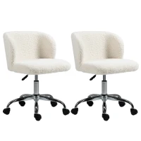 HOMCOM Lot de 2 chaises de bureau sans accoudoir en toison d'agneau hauteur réglable pivotant à 360 ° charge max. 120 Kg blanc(m-1)