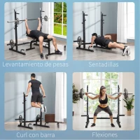 HOMCOM Soporte Multifuncional para Barras de Pesas Flexiones Sentadillas Ajustable en Altura y Ancho Equipo de Fitness de Acero para Gimnasio en Casa 123-170x103x111-161 cm Negro(m-6)
