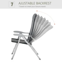 Outsunny Garden Chairs Set Of 2, Padded Folding Deck Chair Portable Garden Seats with Adjustable Back and Aluminium Frame, for Camping Pool Grey(m-5)