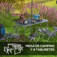 Outsunny Mesa de Camping Plegable Tipo Maletín con 4 Taburetes plegables Mesa 120x60x55-70 cm y Taburetes 33x28x37 cm Negro(m-4)