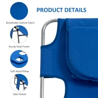 Outsunny 2 Pieces Foldable Sun Lounger with Reading Hole, Portable Sun Lounger with 5 Level Adjustable Backrest, Reclining Lounge Chair with Side Pocket, Headrest Pillow, Blue(m-6)