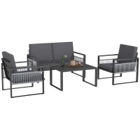 Outsunny Four-Piece Aluminium Garden Dining Set, with Cushions(m-1)