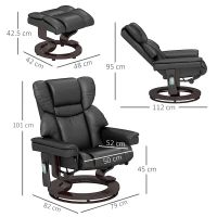 HOMCOM Massage Recliner Chair with Footstool, Upholstered Reclining Armchair with Adjustable Backrest, Steel Frame and Wood Base, Swivel Chair for Living Room, Bedroom, Black(m-3)