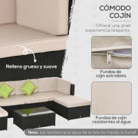 Outsunny Conjunto Muebles de Jardín de Ratán 7 Piezas Mesa Sofás Taburetes con Cojines Lavables 2xSofá de Esquina 2xSofá 2xTaburete 1xMesa de Centro para Exterior Multicolor(m-5)