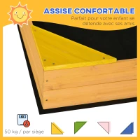 Outsunny Bac à sable carré en bois pour enfants 4 assises en coin et film protection 109 x 109 x 19,8 cm bois naturel(m-5)