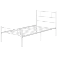 HOMCOM Single Bed Frame, Metal Bed Base with Headboard and Footboard, Metal Slat Support and 31cm Underbed Storage Space(m-11)