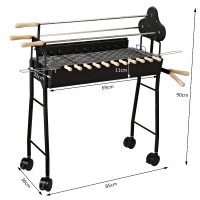 Outsunny Barbacoa de Carbón 2 en 1 Picnic Parrillas Asador BBQ Multifuncional 36x85x90cm Patio Acampada Parilla de Carbón Vegetal con Ruedas(m-3)
