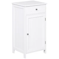 kleankin Armario de Baño con 1 Cajón 1 Puerta y Estante Ajustable Interior Mueble Auxiliar de Almacenaje 43x34x77 cm Blanco(m-10)