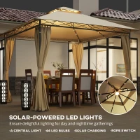 Outsunny 3 x 3 m Solar LED Metal Gazebo - Beige(m-4)