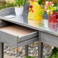 Outsunny Garden Potting Table with Storage, Workbench, Metal Top, Storage Shelves & Hooks for Patio, Courtyard, Wooden(m-8)