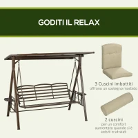 Outsunny Dondolo da Giardino 3 Posti in Acciaio con Tettuccio Inclinabile e Cuscini, 208x120x174 cm(m-7)