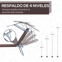 Outsunny Conjunto de 2 Tumbonas Plegables con Toldo Desmontable Respaldo Ajustable en 5 Niveles 187x58x36 cm Marrón(m-4)