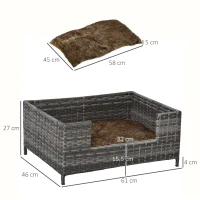 PawHut Rattan Dog Sofa with Soft Cushion, Raised Pet Bed Cat Chair Couch with Soft Washable Cushion, Indoor Outdoor Use, for Mini and Small Sized Dogs - Grey(m-3)