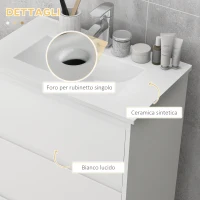 kleankin Mobiletto Bagno a 2 Cassetti in Truciolato con Lavabo in Ceramica Sintetica, 61x37x88 cm, Bianco(m-6)