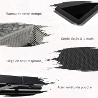 Outsunny Salon de jardin ensemble table et chaises avec 1 table à manger et 4 chaises dossier pliable plateau en verre trempé(m-5)