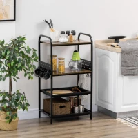 HOMCOM Mobile Cucina a 4 Livelli con 6 Ganci, 2 Vassoi e 4 Ripiani Rimovibili in MDF e Acciaio, 60x40x112 cm, Marrone(m-2)