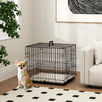 PawHut Foldable Dog Crate with Two Doors with Tray, Soft Cushion, for Extra Small Dogs, 60 x 40 x 50, Black(m-10)