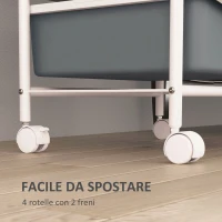 HOMCOM Carrello Portaoggetti con 2 Vassoi Fissi e 3 Vassoi Scorrevoli, in Acciaio e PP, 40x34x85 cm, Bianco e Grigio(m-5)