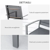 Outsunny Set 2 Sedie da Giardino in Texteline Traspirante e Struttura in Ferro Nero 64 x 58 x 87cm(m-6)