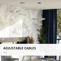 HOMCOM Modern LED Chandelier with 2 Crystal Rings, Dimmable Pendent Ceiling Light Cool Warm White with Adjustable Cable Remote Controller for Living Room, Dining Room, Bedroom, Silver(m-7)