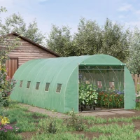 Outsunny 6 x 3 x 2 m Polytunnel Greenhouse with Roll-up Door and 12 Mesh Windows, Walk-in Garden Tunnel Warm House Tent with UV-resistant PE Cover and Galvanised Steel Frame, Green(m-2)