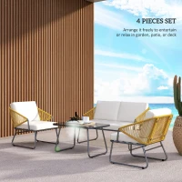 Outsunny Four-Piece Rattan Strong Panel Outdoor Sofa Set - Natural(m-4)