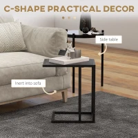 HOMCOM C Shape Bedside Table w/Metal Frame Wood-Effect Top Sofa Narrow Snack End Table for Living Room, Black(m-4)