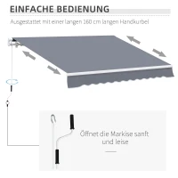 Outsunny Gelenkarmmarkise Verstellbare Klemmmarkise Terrassenmarkise 3,95 x 3m Sonnenschutz mit Kurbel, Balkonmarkise, Grau(m-6)